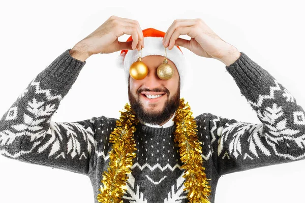 Hombre Con Bolas Navidad Con Decoraciones Navidad — Foto de Stock