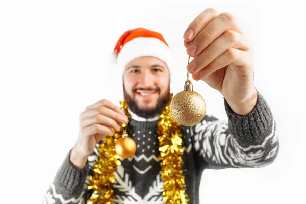 Homem Com Bolas Natal Com Decorações Natal — Fotografia de Stock