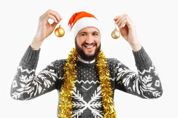 Hombre Con Bolas Navidad Con Decoraciones Navidad —  Fotos de Stock