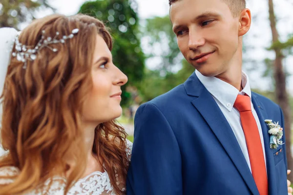 Beautiful young wedding couple in nature, couple in love — Stock Photo, Image