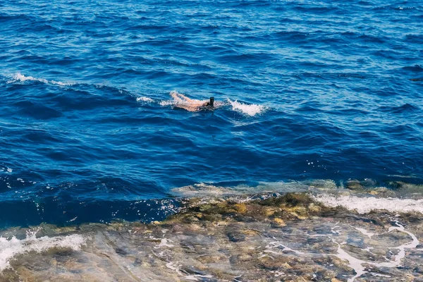 Dykning i tropiska havet, dykning med masker — Stockfoto