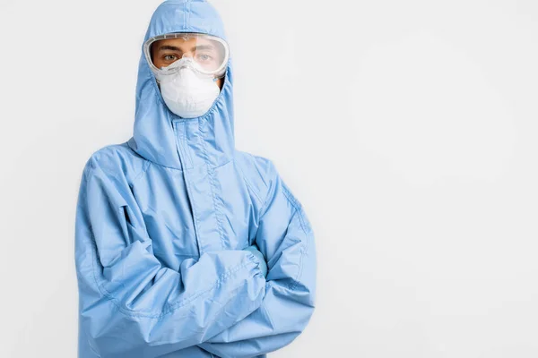 Der Arzt Trägt Einen Schutzanzug Gegen Die Coronavirus Pandemie 2019 — Stockfoto