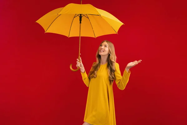 배경에 노란색 우산을 컨셉트 — 스톡 사진