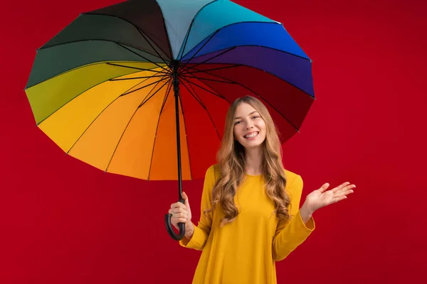 무지개 우산을 배경에 컨셉트 — 스톡 사진