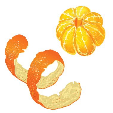 Bütün mandarin ve beyaz arka plan üzerinde izole mandarin derinin soyulmuş