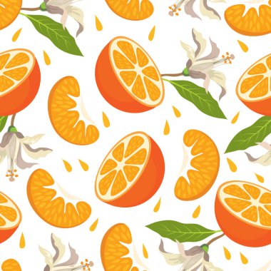 Mandalina ile Seamless modeli, yarım ve mandarin dilim mandarin