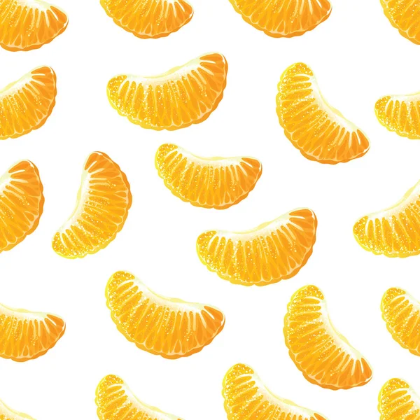 Motif sans couture avec des tranches de mandarine ou d'orange sur fond blanc — Image vectorielle