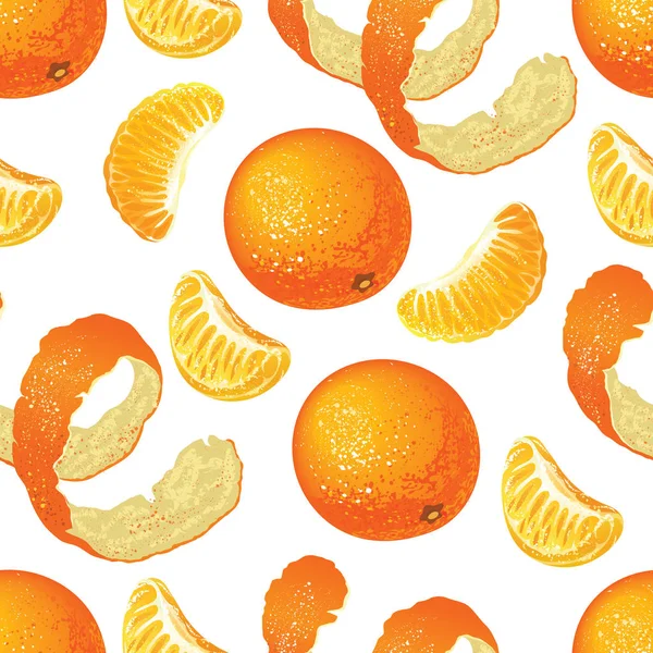 Wzór z mandarynki, mandarin plastry i skórki na białym tle. — Wektor stockowy