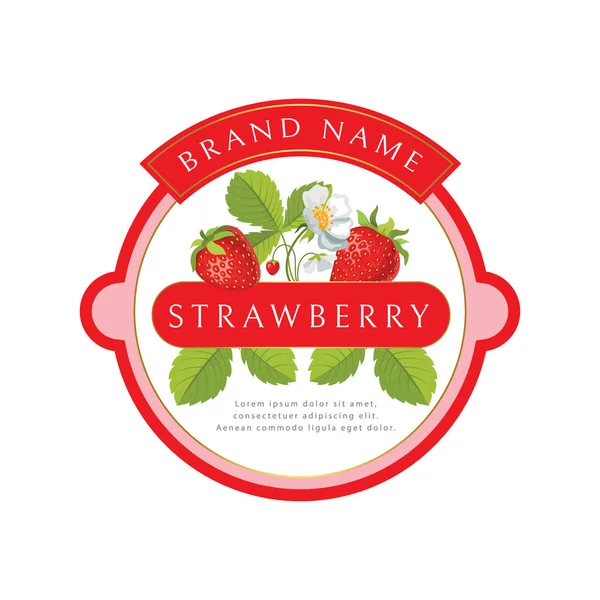 Rundes Etikett mit Erdbeeren, kann für Marmeladen und andere Verpackungen verwendet werden — Stockvektor