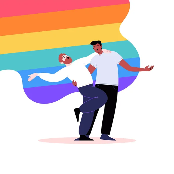 Baile de cuopla gay. Fondo del arco iris. Concepto de mes de orgullo — Vector de stock