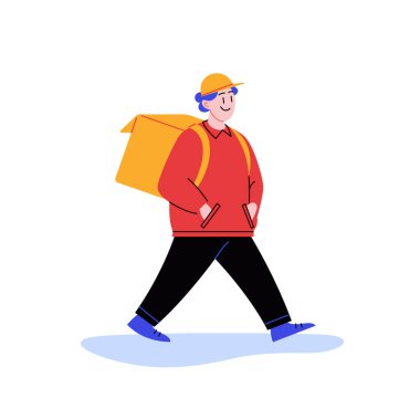 Termopoşetlerle yürüyen bir yemek dağıtıcısının düz çizimi.