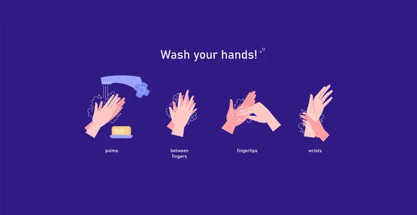 手を正しく洗う方法をステップバイステップで説明します — ストックベクタ