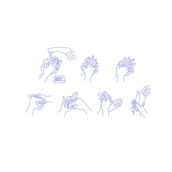 Пошаговая Инструкция Правильно Мыть Руки Ковид Дает Инструкции Гигиене Иконки — стоковый вектор