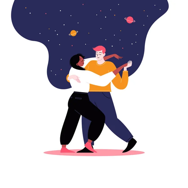 Junges Paar Tanzt Unter Dem Sternenhimmel — Stockvektor