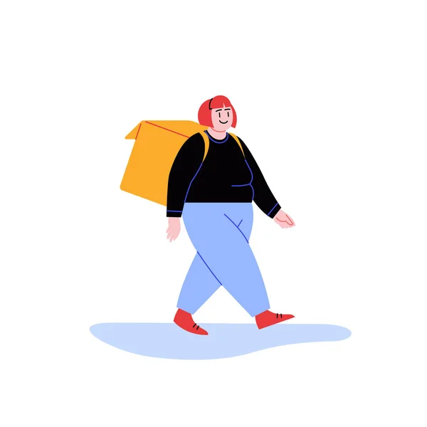 Ilustración Plana Una Persona Que Entrega Comida Caminando Con Termobolsas — Vector de stock