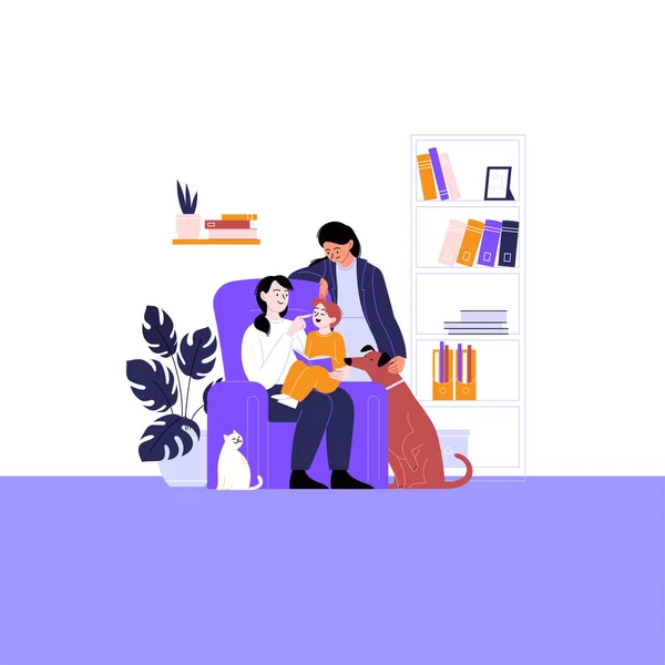 Illustration Plate Une Famille Queer Avec Enfants Animaux Domestiques Deux — Image vectorielle