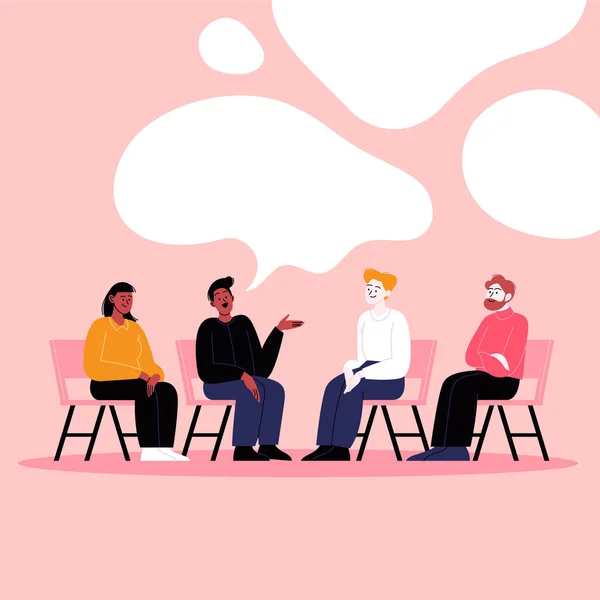 Defferent People Attending Therapy Session Group Psychotherapy Session Conversation Psychologist — Stock Vector