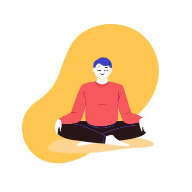 Soyut geometrik arka planda yoga yapan birinin düz ve çizgi çizimi. Lotus pozu