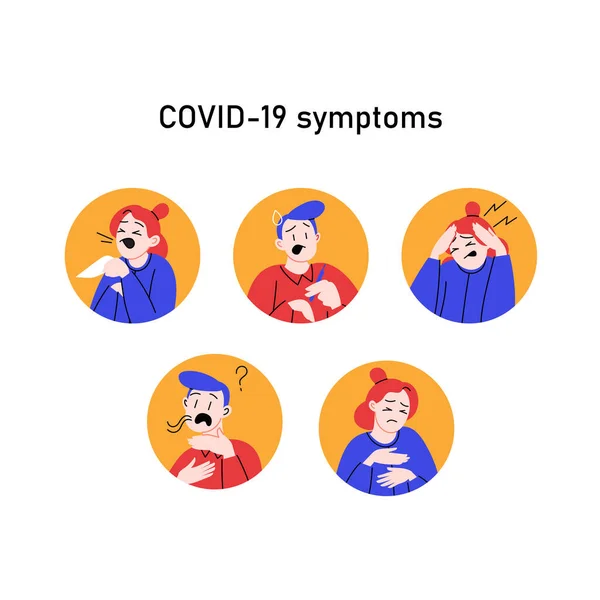 Flat Illustrations Covid Symptoms — Stock Vector
