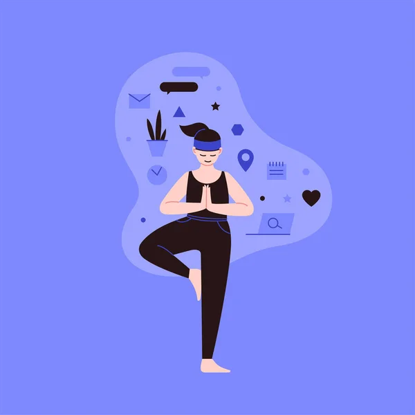 Platte Lijnillustratie Van Een Persoon Die Yoga Beoefent Met Lifestyle — Stockvector