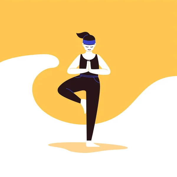 Illustration Plate Linéaire Une Personne Pratiquant Yoga Avec Fond Géométrique — Image vectorielle