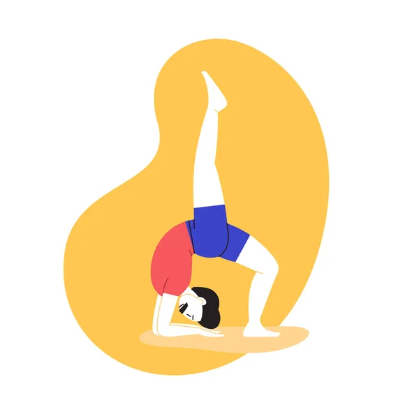 Illustration Plate Linéaire Une Personne Pratiquant Yoga Avec Fond Géométrique — Image vectorielle