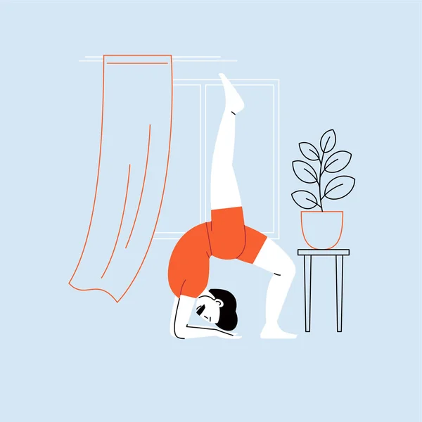 Illustrazione Del Carattere Piatto Linea Una Persona Che Pratica Yoga — Vettoriale Stock