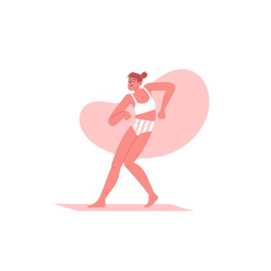 İç çamaşırlarıyla dans eden pozitif kadın.