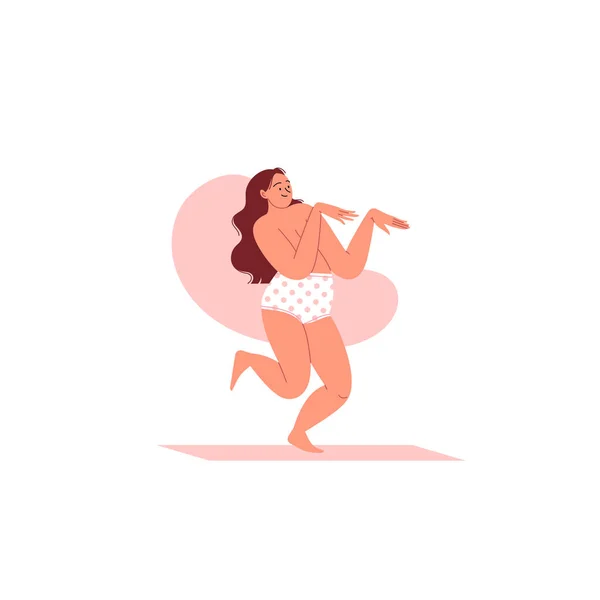 Tělo pozitivní žena tanec ve spodním prádle — Stockový vektor