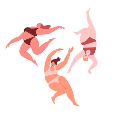 İç çamaşırlı üç şişman kadın.