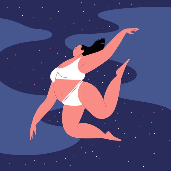 Fat woman sleeping in the starry sky — Stock Vector