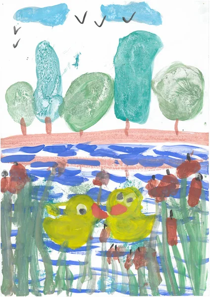 Duck pond çizim çocuklar