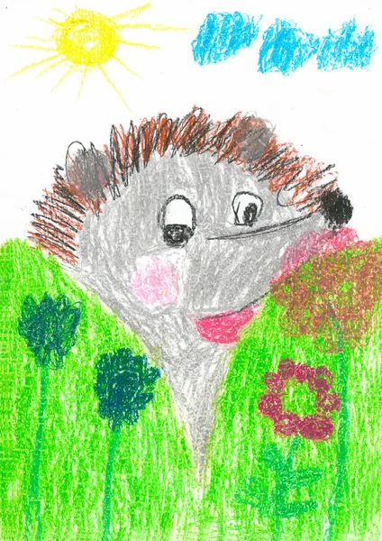 Children Drawing Hedgehog Summer — Stock Photo, Image
