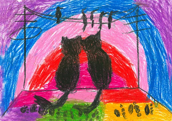 kara kedi çizim çocuklar