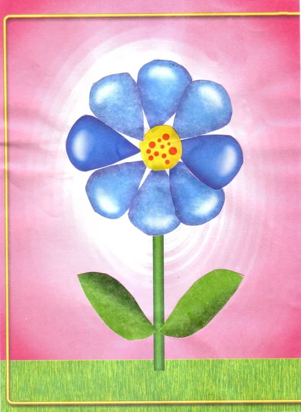 Crianças Desenho Azul Flor — Fotografia de Stock