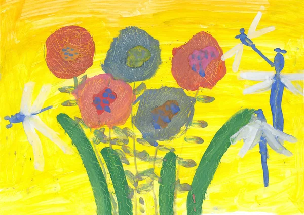 Kinder Malen Blumenstrauß Stockbild