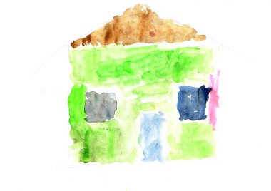 Beyaz arka plan renkli çizim çocuk evi