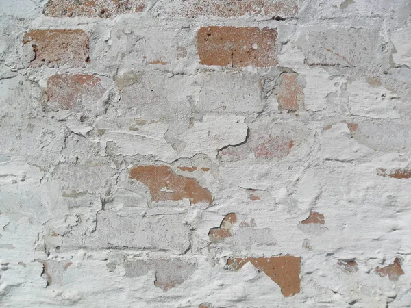 Crack Texture White Painted Old Brick Wall — Stock Photo, Image