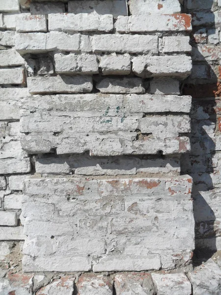 Struttura Crack Bianco Dipinto Vecchio Muro Mattoni — Foto Stock