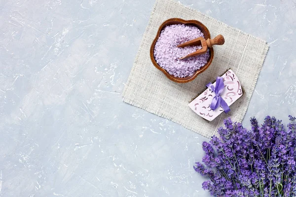 Ramo Lavanda Jabón Hecho Mano Sal Marina Aromática Vista Superior — Foto de Stock