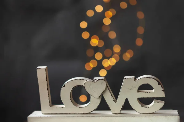 Foto Vicino Lettere Amore Legno Sfondo Bokeh — Foto Stock