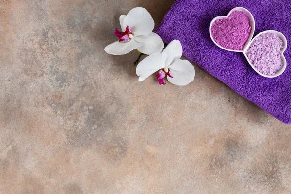 Orchid Flower Aroma Sea Salt Natural Cosmetic Clay Towel Natural — Stock Photo, Image
