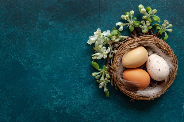 Decorazione pasquale uova di Pasqua nel nido — Foto Stock
