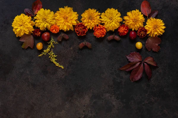 Apples, wild cherry-plums, red berries and flowers — Stock Photo, Image