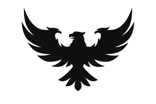 Heraldic Black Eagle Falcons Hawks Set Spread Wings Isolated White — Stock Vector