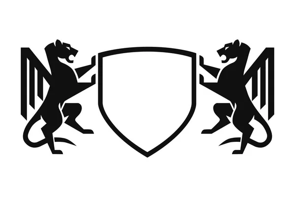 Zwei Löwen Halten Schild Mit Krone Und Banner — Stockvektor