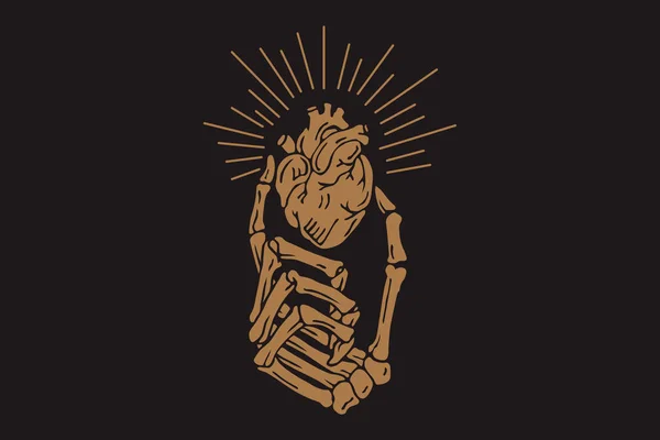 Ручний Скелет Зламаним Серцем — стоковий вектор
