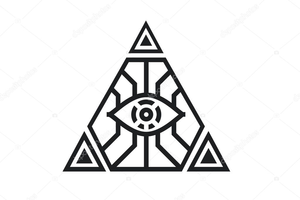 All Seeing icon illustration. The symbol of the Illuminati eye in the pyramid, in different styles.