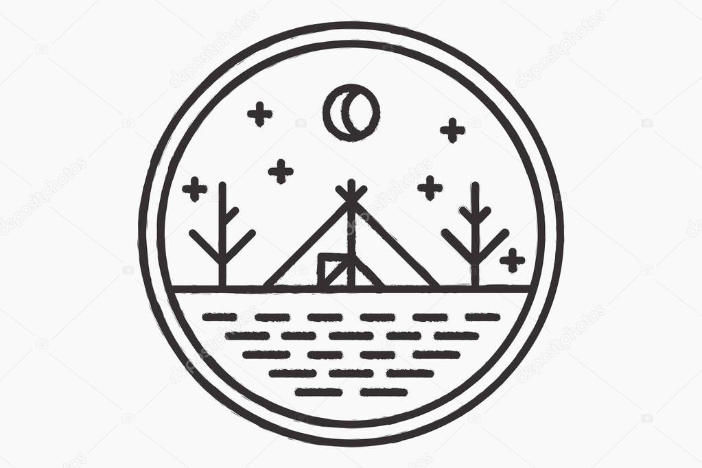 The wigwam on the lake shore, round logo