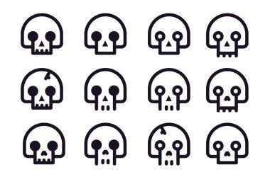 kafatasları Anahat vektör Icon set. Halloween Tema.